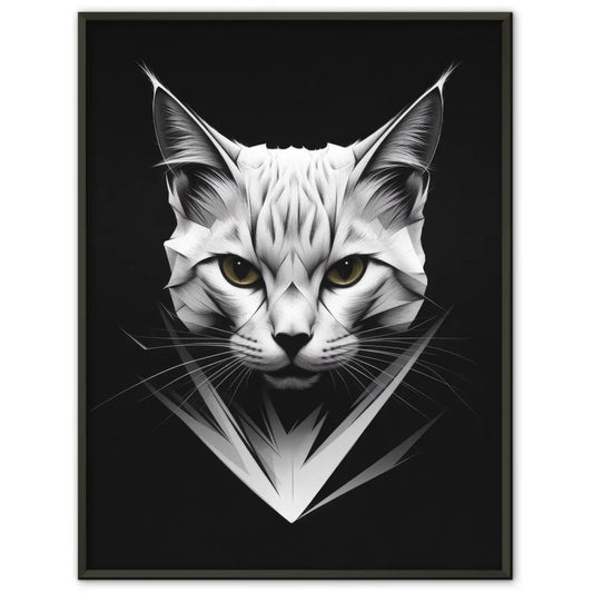 Minimalistisch abstraktes Poster mit Katzengesicht in Weiß