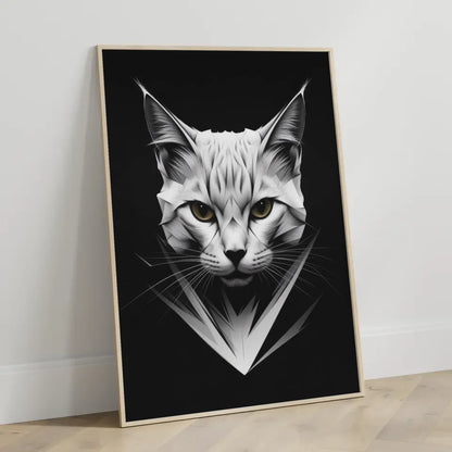 Minimalistisch abstraktes Poster mit Katzengesicht in Weiß