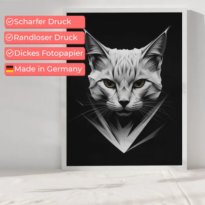 Minimalistisch abstraktes Poster mit Katzengesicht in Weiß