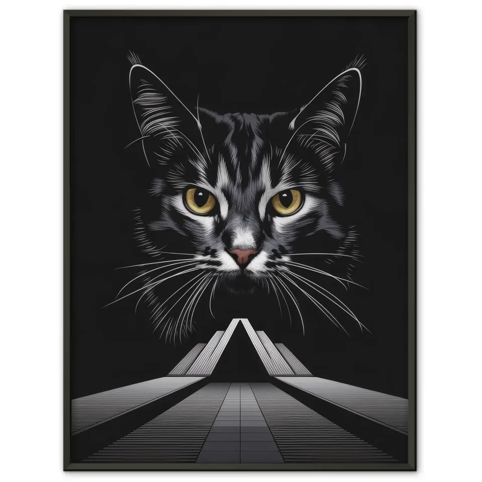 Abstraktes Poster mit Katzenkunst in Schwarz Weiß