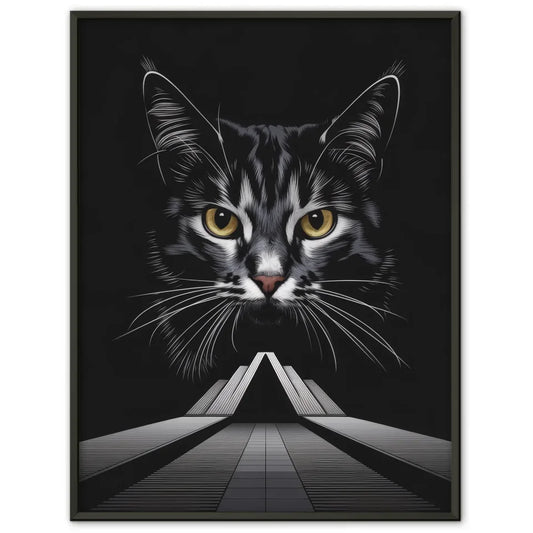 Abstraktes Poster mit Katzenkunst in Schwarz Weiß