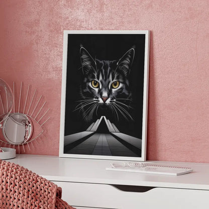 Abstraktes Poster mit Katzenkunst in Schwarz Weiß