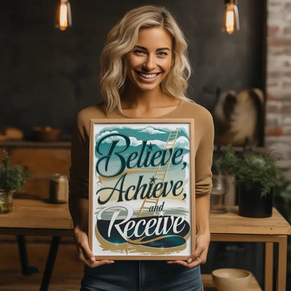Inspirierendes Poster mit Believe Achieve Receive Motivationsdesign