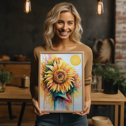 Aquarell Poster Sonnenblume bunte Farben Kunst