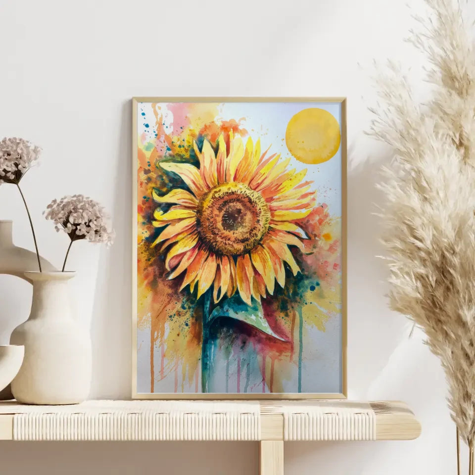 Aquarell Poster Sonnenblume bunte Farben Kunst