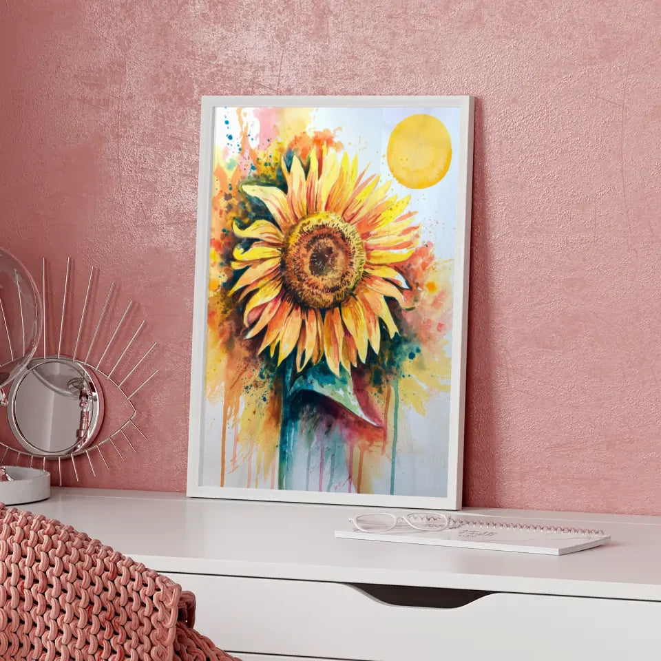Aquarell Poster Sonnenblume bunte Farben Kunst