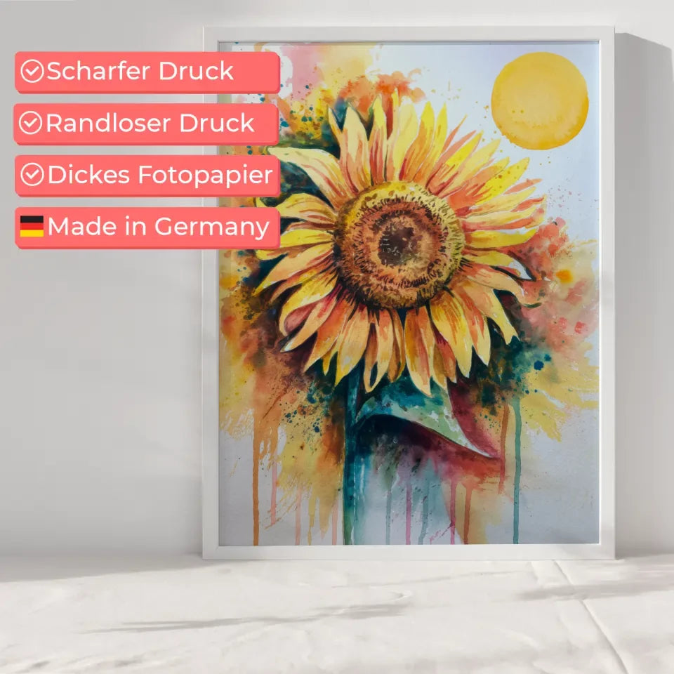 Aquarell Poster Sonnenblume bunte Farben Kunst