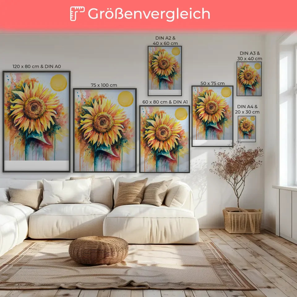 Aquarell Poster Sonnenblume bunte Farben Kunst