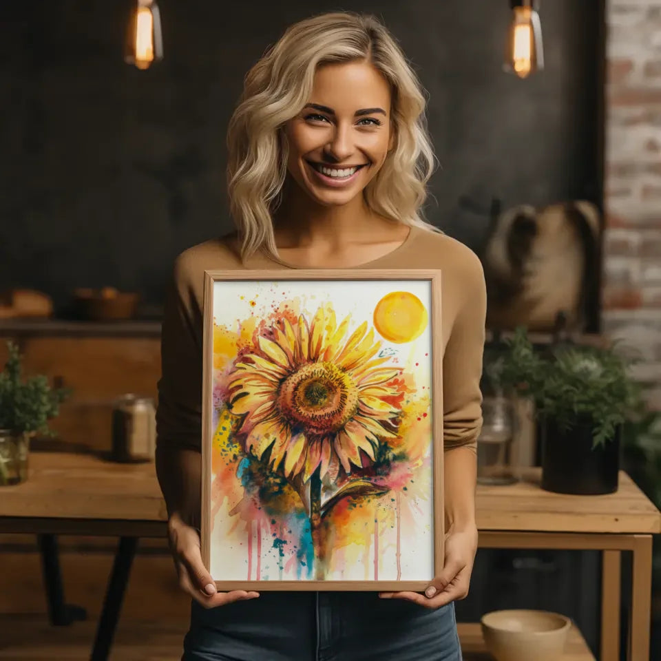 Lebhaftes Sonnenblume Poster Aquarellkunst für dein Zuhause