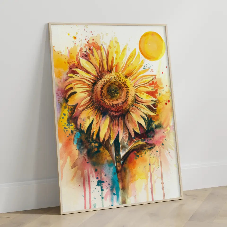 Lebhaftes Sonnenblume Poster Aquarellkunst für dein Zuhause