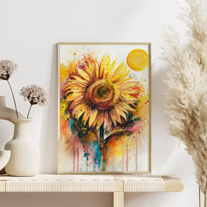 Lebhaftes Sonnenblume Poster Aquarellkunst für dein Zuhause