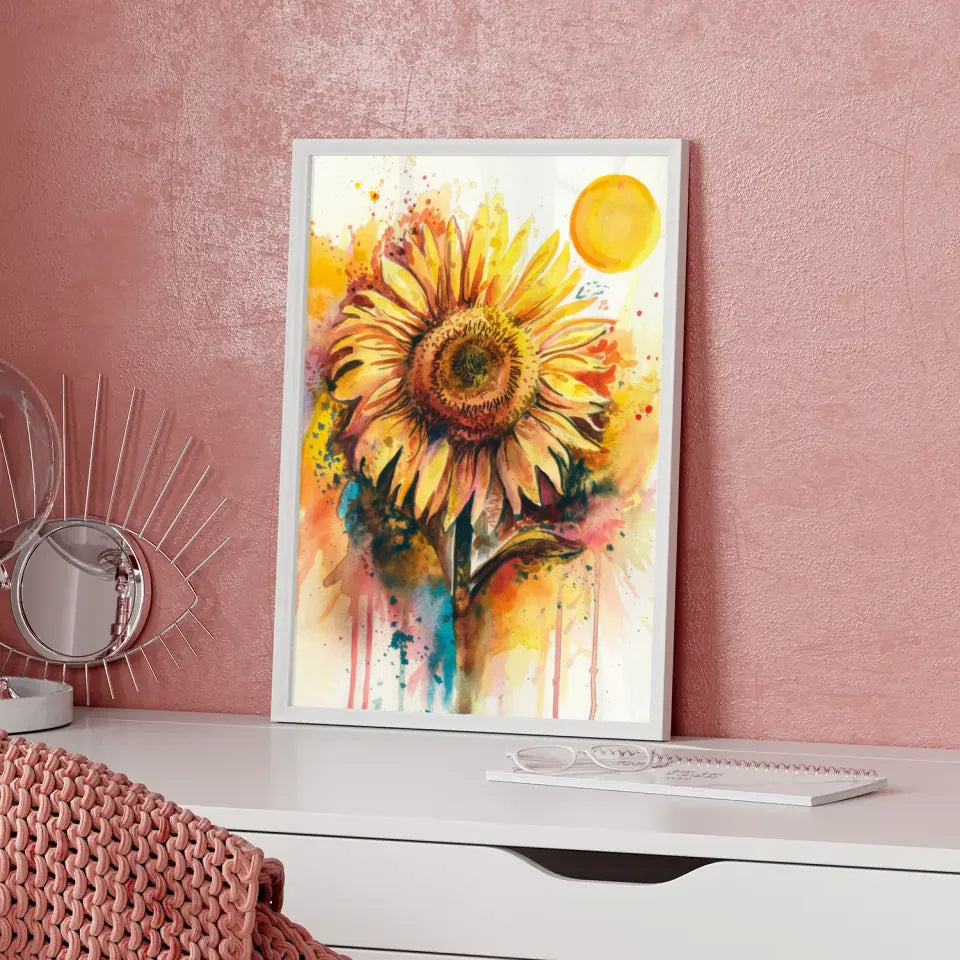 Lebhaftes Sonnenblume Poster Aquarellkunst für dein Zuhause