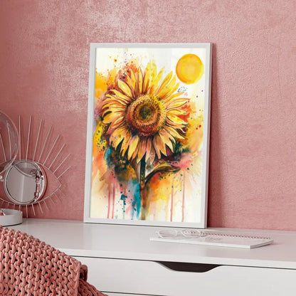 Lebhaftes Sonnenblume Poster Aquarellkunst für dein Zuhause