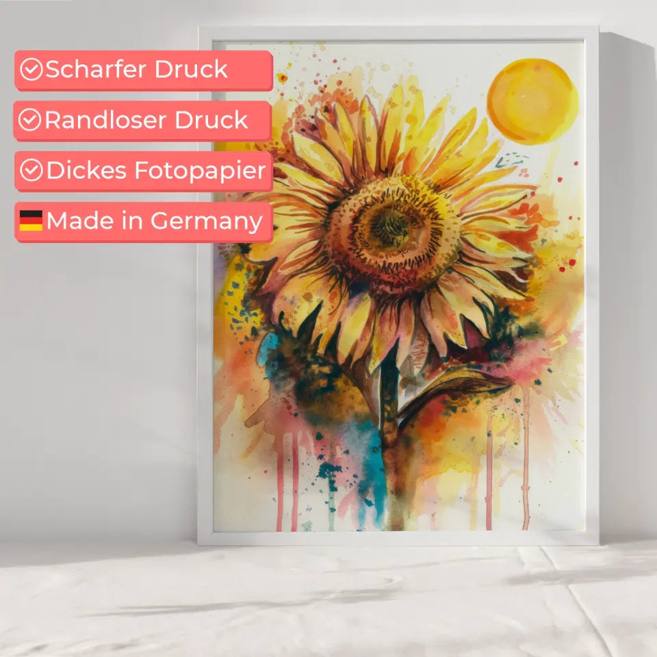 Lebhaftes Sonnenblume Poster Aquarellkunst für dein Zuhause