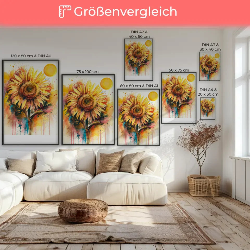 Lebhaftes Sonnenblume Poster Aquarellkunst für dein Zuhause