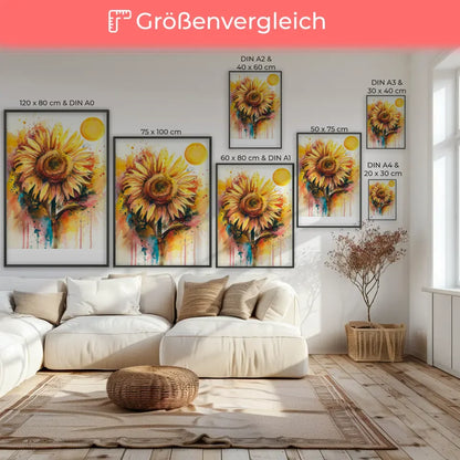 Lebhaftes Sonnenblume Poster Aquarellkunst für dein Zuhause