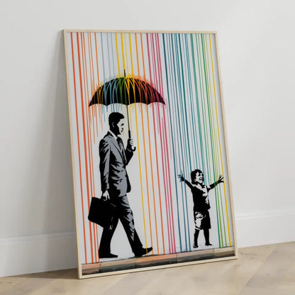 Farbenfrohes Poster mit Straße und Regenkunst erleben