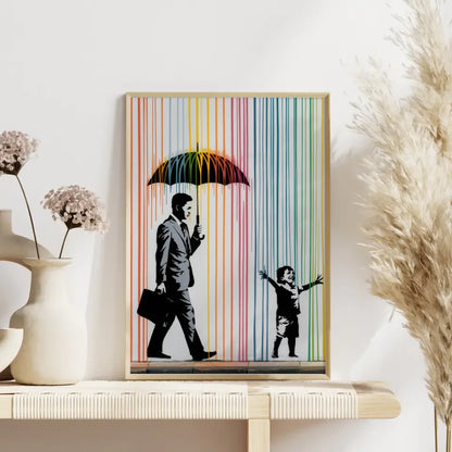 Farbenfrohes Poster mit Straße und Regenkunst erleben