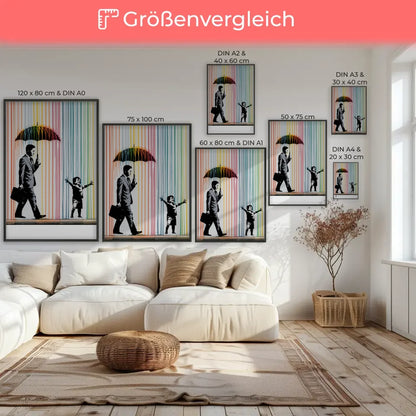 Farbenfrohes Poster mit Straße und Regenkunst erleben