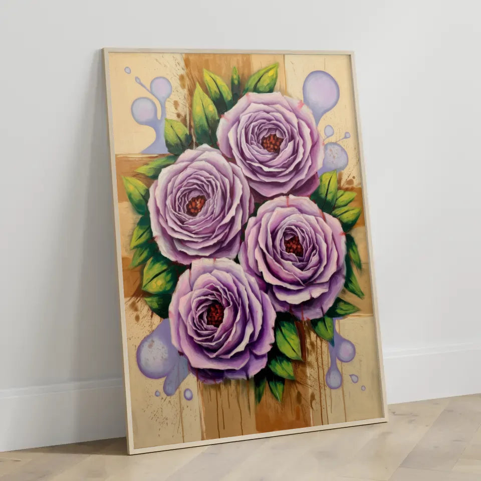 Lebendige Rosen Poster mit grünen Blättern und warmem Hintergrund