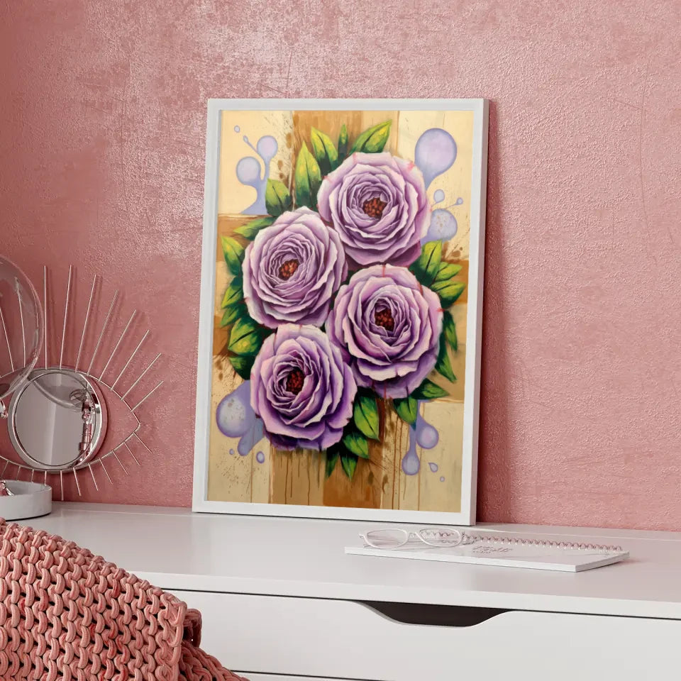 Lebendige Rosen Poster mit grünen Blättern und warmem Hintergrund