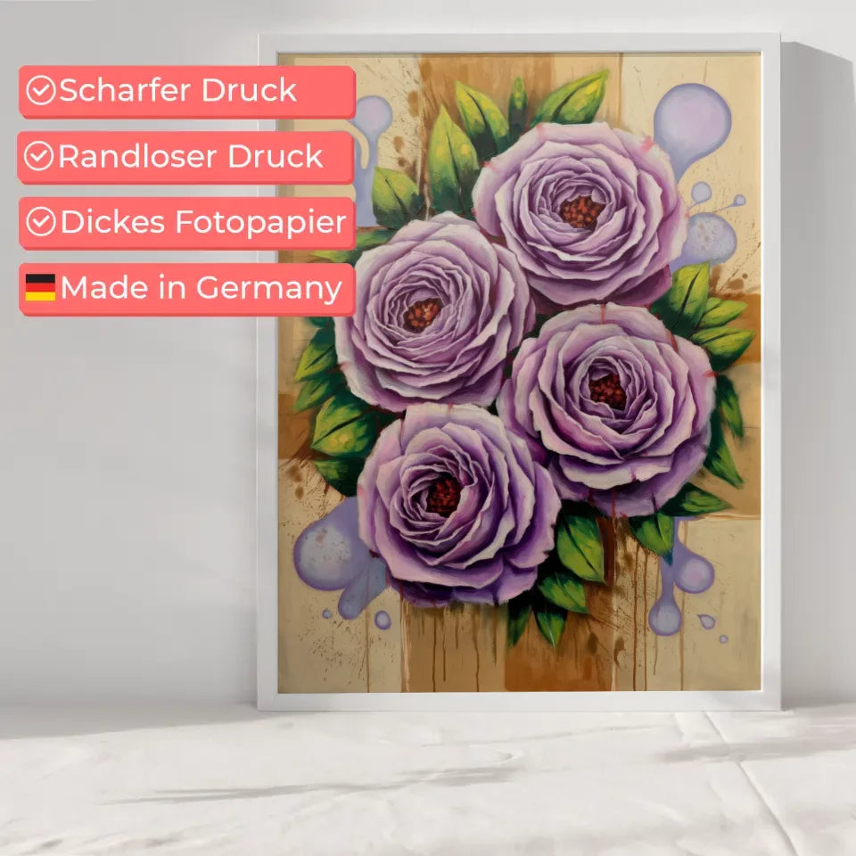 Lebendige Rosen Poster mit grünen Blättern und warmem Hintergrund