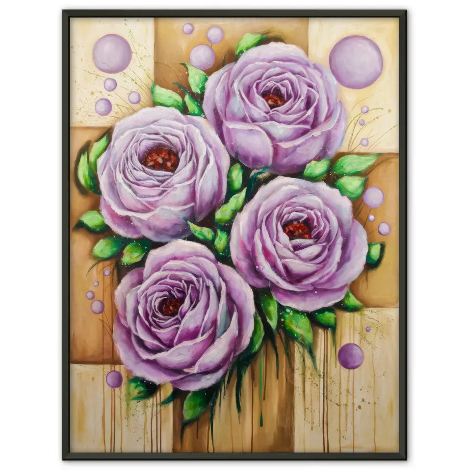 Lebendige Rosen Poster mit grünen Blättern und Textur