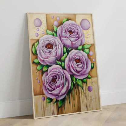 Lebendige Rosen Poster mit grünen Blättern und Textur