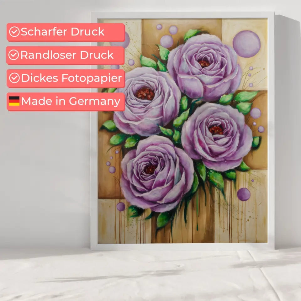 Lebendige Rosen Poster mit grünen Blättern und Textur
