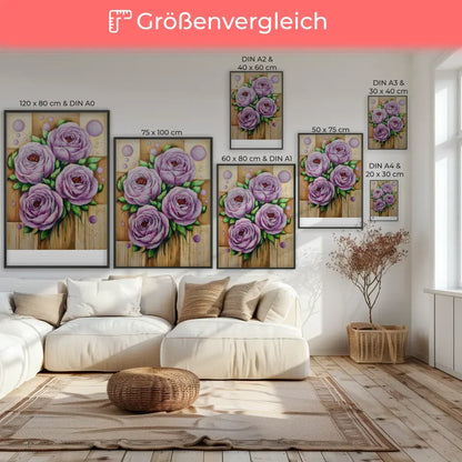 Lebendige Rosen Poster mit grünen Blättern und Textur