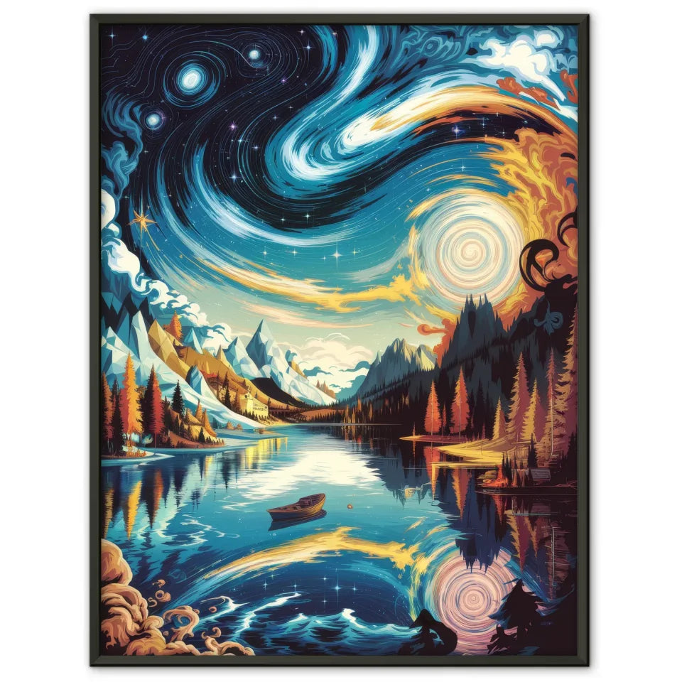 Lebendige Poster Illustration von Sternennacht und Ruhe am See