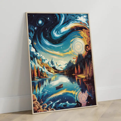 Lebendige Poster Illustration von Sternennacht und Ruhe am See