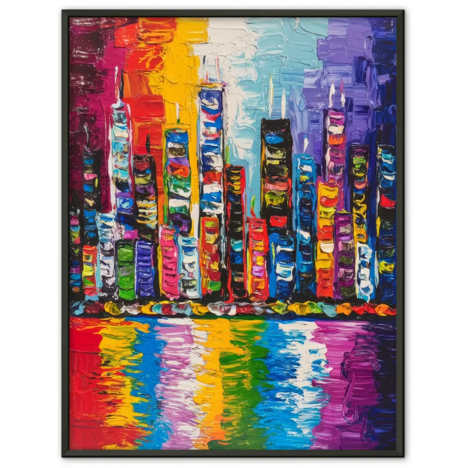 Lebendiges Stadtbild Poster in bunten Farben mit Wolkenkratzern 1