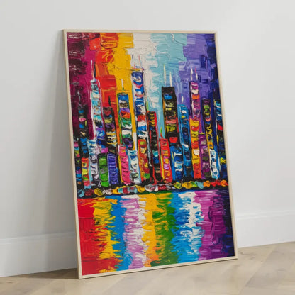 Lebendiges Stadtbild Poster in bunten Farben mit Wolkenkratzern 3