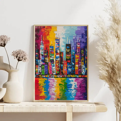 Lebendiges Stadtbild Poster in bunten Farben mit Wolkenkratzern 4