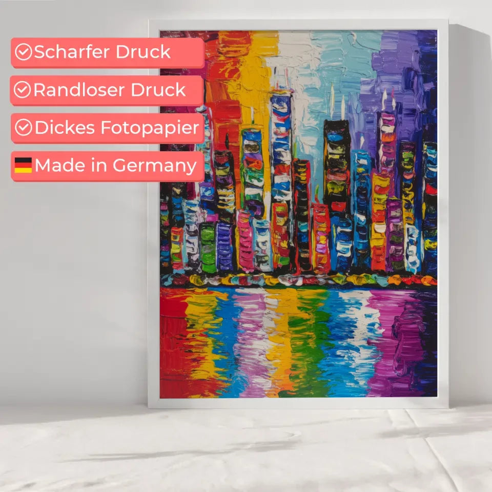 Lebendiges Stadtbild Poster in bunten Farben mit Wolkenkratzern 6