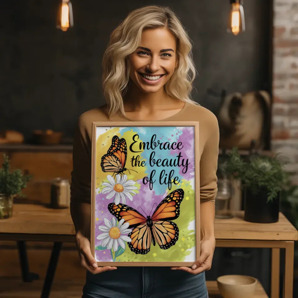 Bunter Poster mit Monarchfalter und Gänseblümchen für fröhliches Ambiente 2