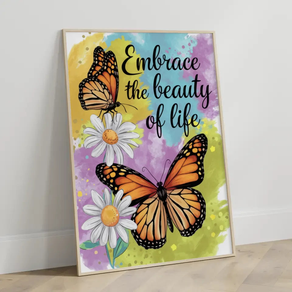 Bunter Poster mit Monarchfalter und Gänseblümchen für fröhliches Ambiente 3