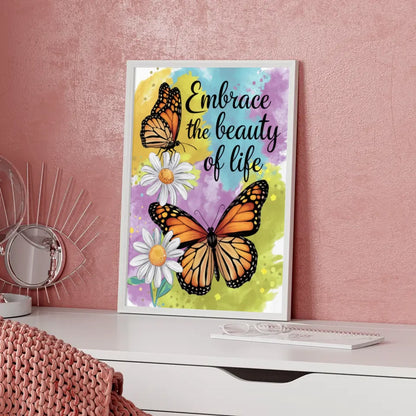 Bunter Poster mit Monarchfalter und Gänseblümchen für fröhliches Ambiente 5