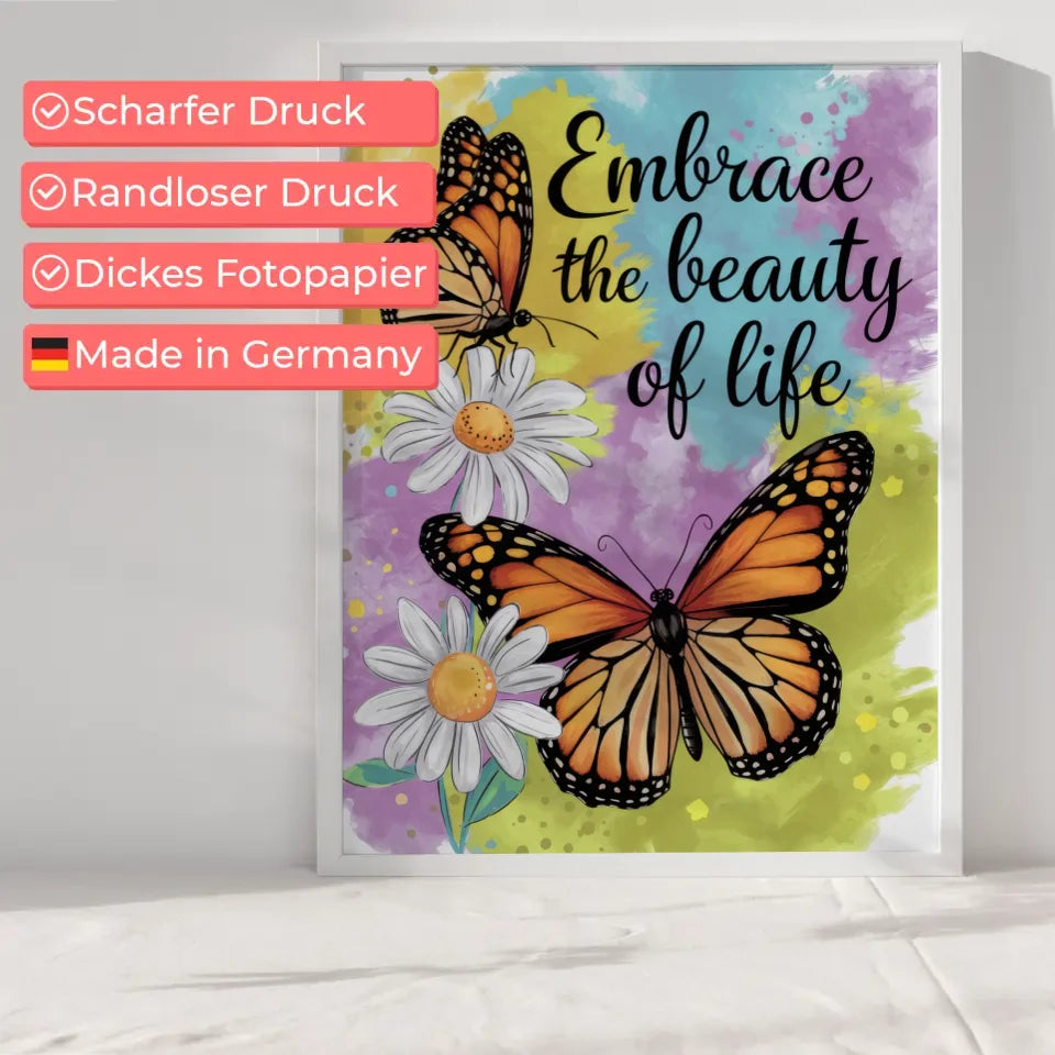 Bunter Poster mit Monarchfalter und Gänseblümchen für fröhliches Ambiente 6