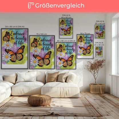 Bunter Poster mit Monarchfalter und Gänseblümchen für fröhliches Ambiente 7