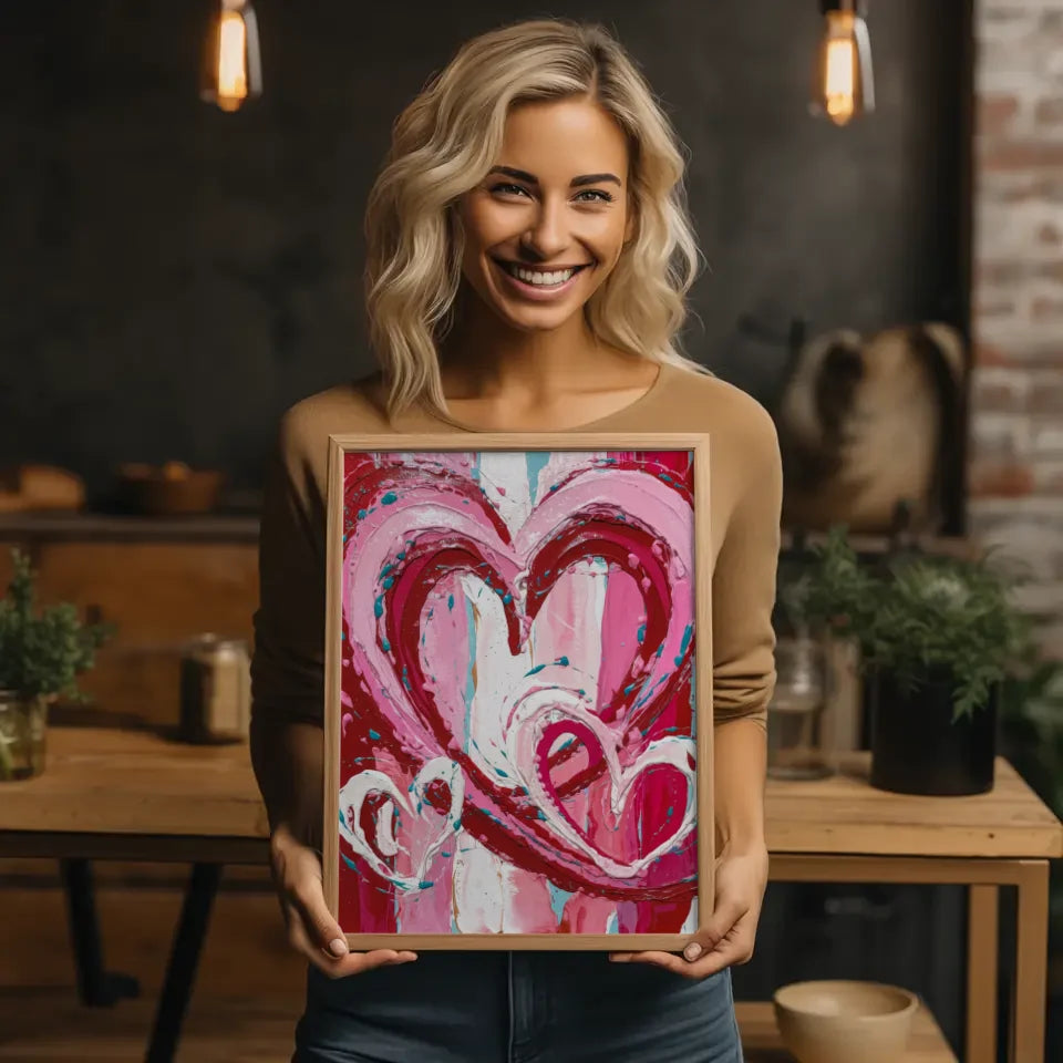 Abstraktes Valentinstag Poster mit Herzen im Country-Art-Stil 2