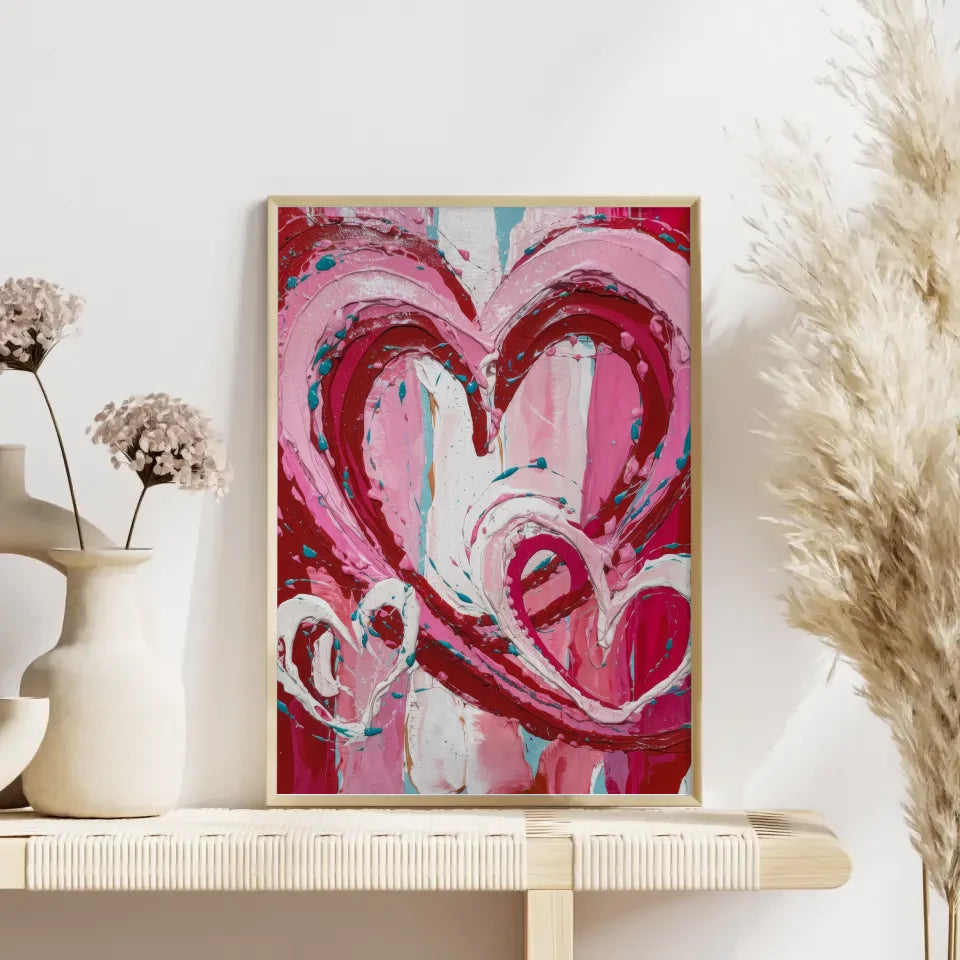 Abstraktes Valentinstag Poster mit Herzen im Country-Art-Stil 4
