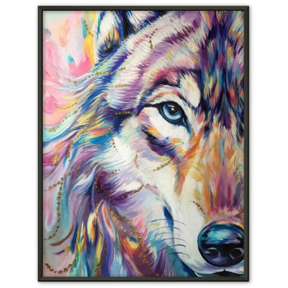 Wolf Poster mit kunstvollem Augenblick in lebendigen Farben