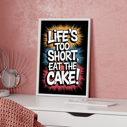 Poster mit humorvollem Kuchen Design im Pop-Art Stil