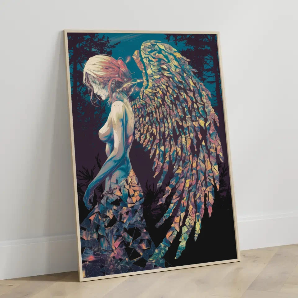 Manga Poster mit einzigartiger Engel-Figur im Wald 3