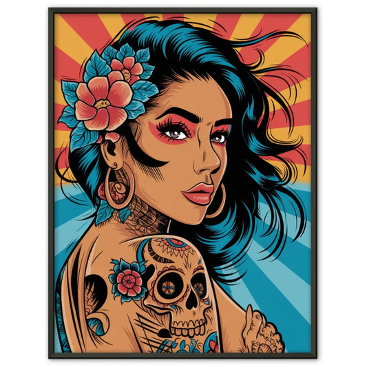 Poster mit dynamischer Tattoo-Figur im Chicano-Stil für Kunstliebhaber