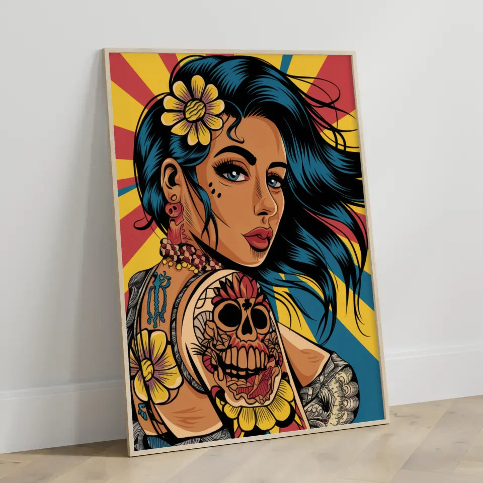Fesselnder Poster mit Chicano Tattoo Kunst 3