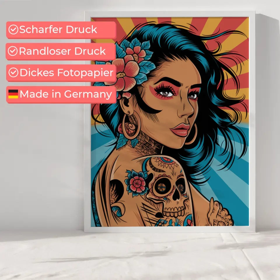 Poster mit dynamischer Tattoo-Figur im Chicano-Stil für Kunstliebhaber