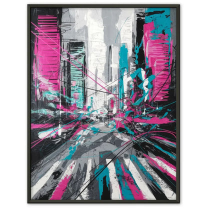 Abstrakter Poster Stadtleben mit Neonfarben und Linienkunst 1